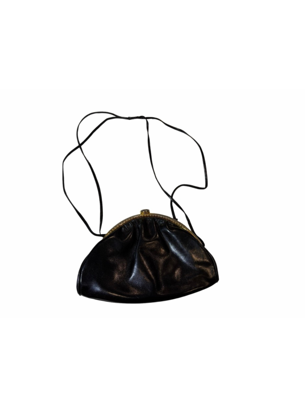 Susan Gail Black Leather Gold Frame Clutch Shoulder Bag Vintage Evening